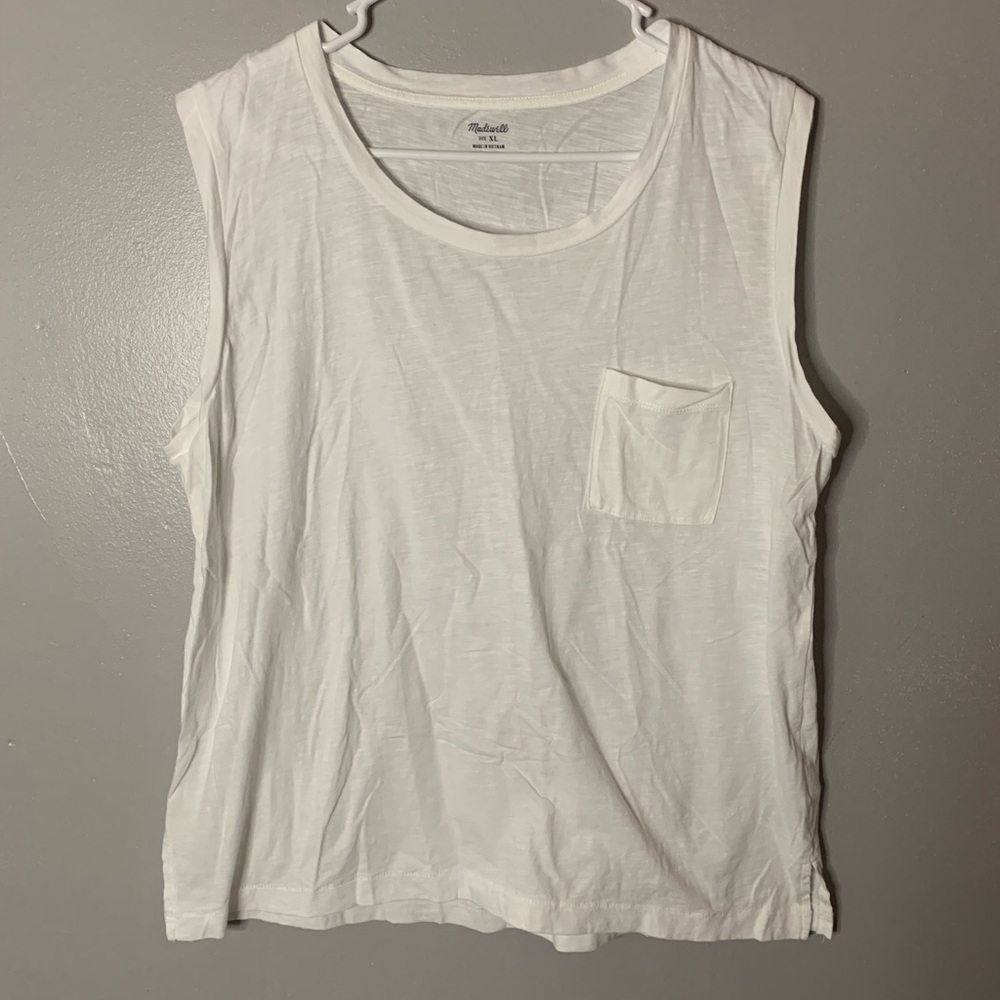 Madewell White Pocketed Sleeveless Tee